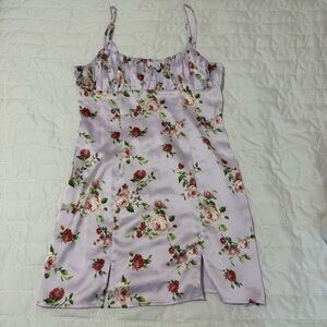 Forever 21 Satin Lavender Light Purple Floral Mini Slit Dress